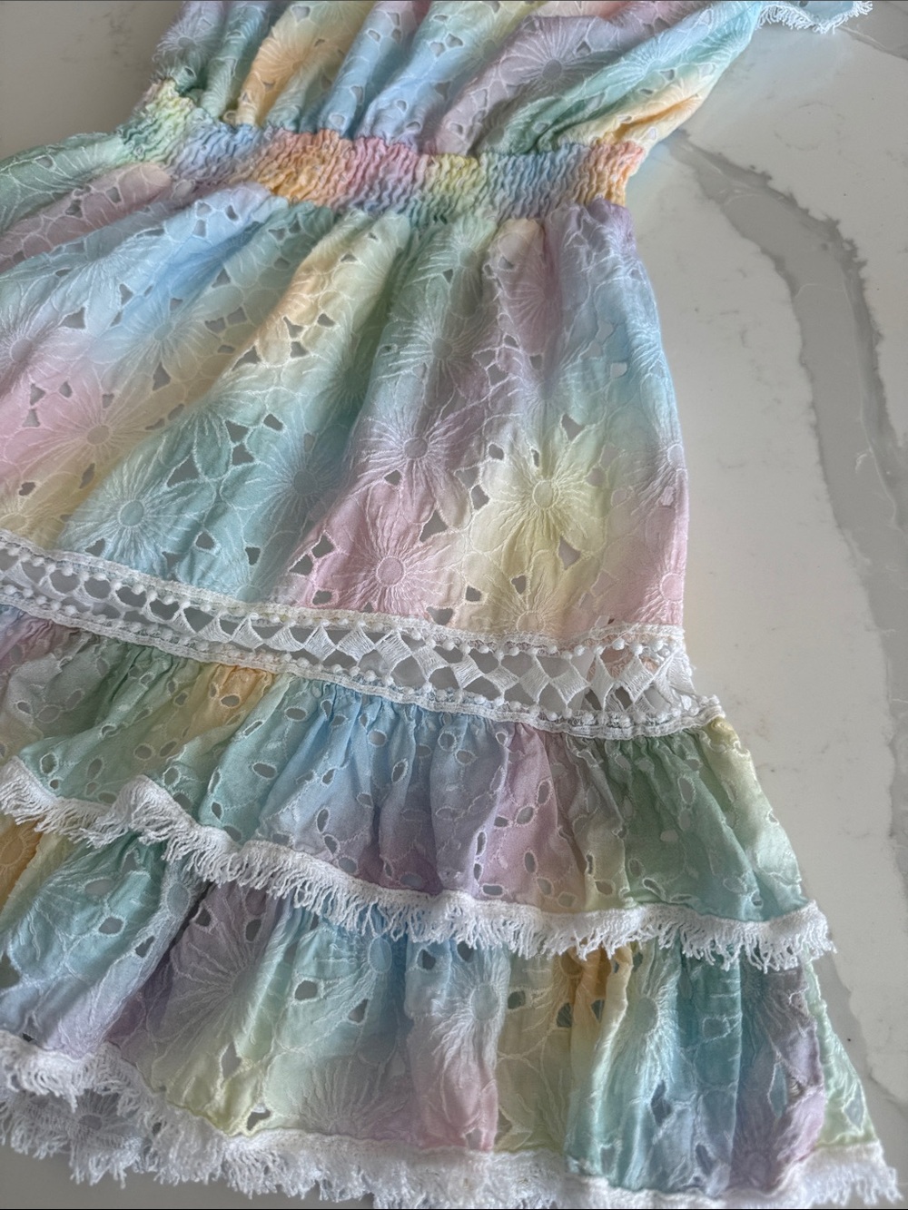 Worn once! One shoulder pastel eyelet dress made in Italy by Temptation Positano
